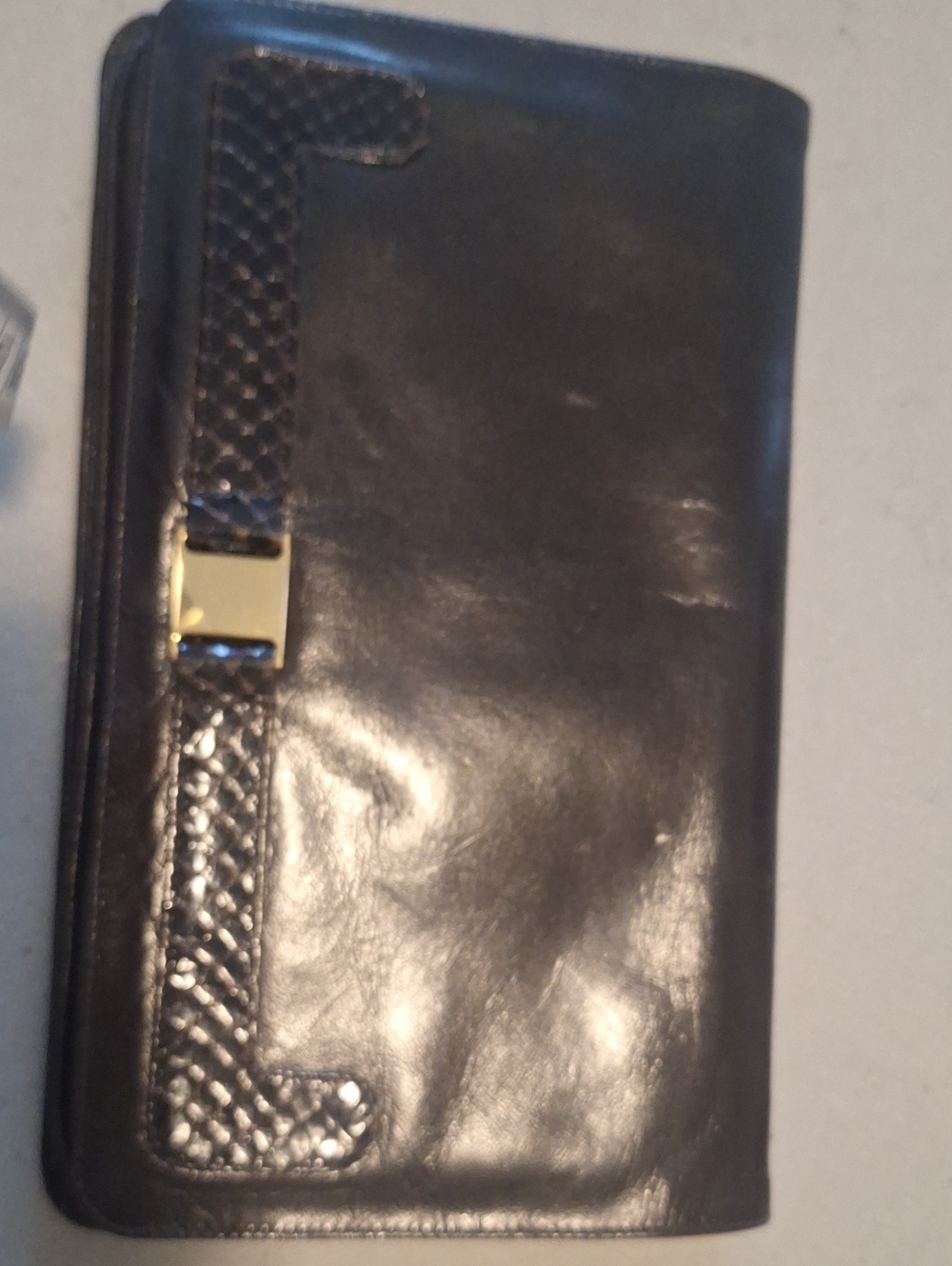 Chocolate Brown Leather Clutch Wallet with Gold Accent